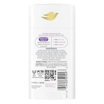Dove Vitamincare+ Desodorante Libre de Aluminio En Barra Lavanda y Manzanilla para 72H Protección Contra Olores, Desodorante Transpirable para Mujeres 2.6 Oz