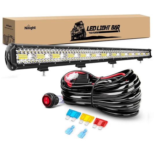 Nilight 12 Inch 300W LED Light Bar Triple Row Flood Spot Combo, Aluminum Housing, IP67 Waterproof, 30000LM