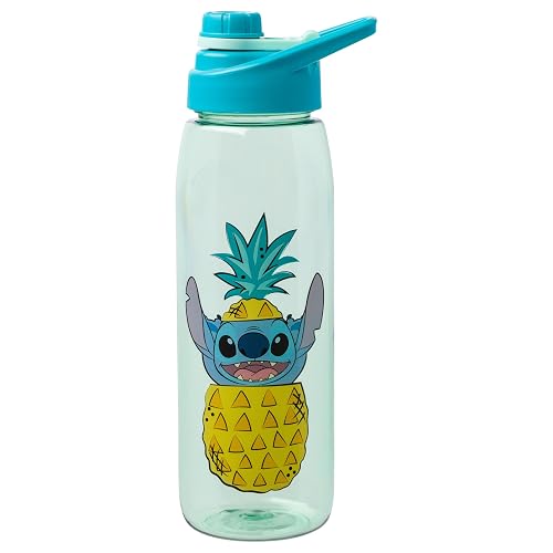Silver Buffalo Disney Lilo and Stitch Pineapple Pop Up Peek-A-Boo Botella de agua con tapa atornillada, 28 onzas