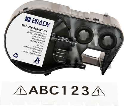 Brady Authentic (M4C-750-595-WT-BK) Etiquetas de Vinilo para Todo Tipo de Clima, 0.75 Pulgadas de Ancho x 25 pies, Negro sobre Blanco. para Uso con impresoras de Etiquetas BMP41, BMP51, M410, M510 y