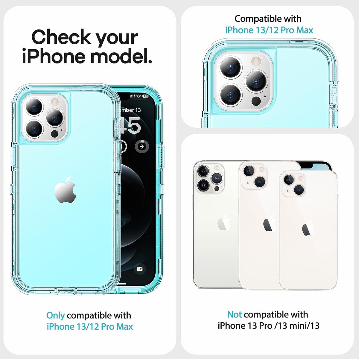 ORIbox - Funda para iPhone 13/12 Pro MAX, protección contra caídas de Grado Militar de 10 pies, Transparente, Resistente, a Prueba de Golpes, anticaídas, 6.7 Pulgadas, 3 en 1, Azul Vidrio