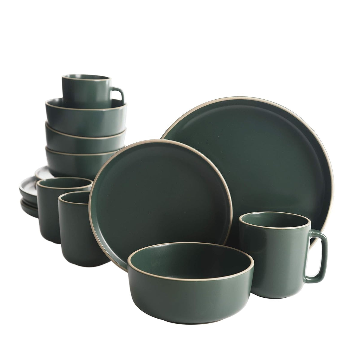 Gibson Home Zuma Vajilla de Gres, Servicio para 4 o 6 - Service for Four (16pcs) - Verde