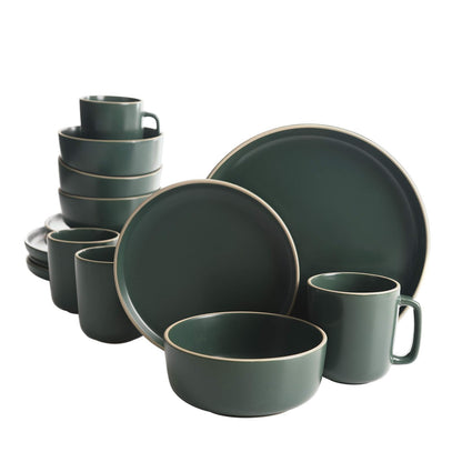 Gibson Home Zuma Vajilla de Gres, Servicio para 4 o 6 - Service for Four (16pcs) - Verde