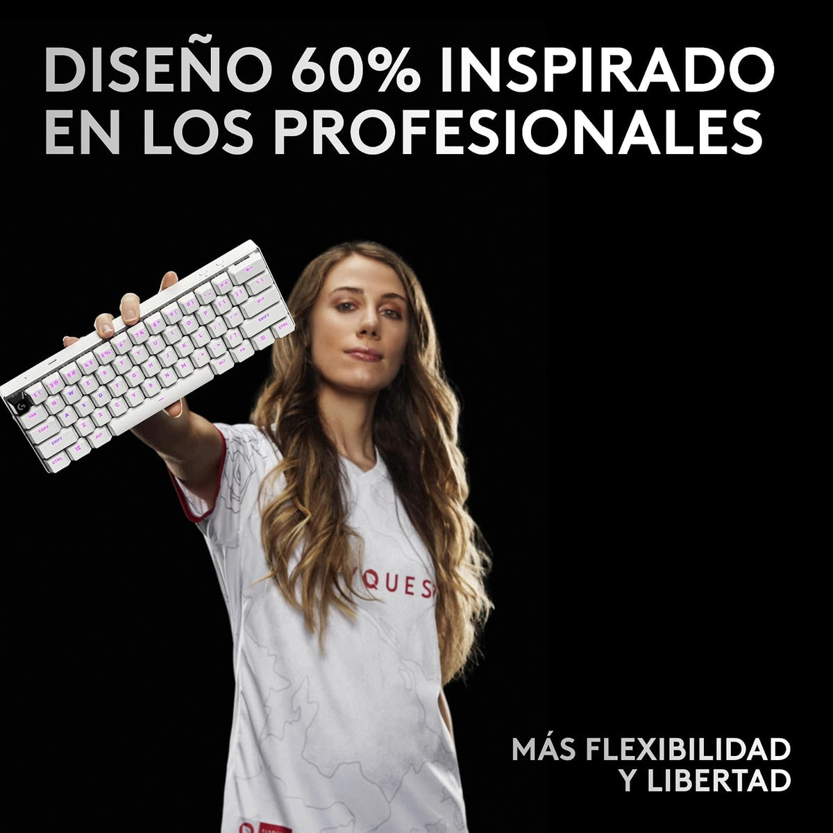 Logitech G Pro X 60 Lightspeed, Teclado inalámbrico para Juegos, 60% TKL mecánico Ultra Compacto para PC, RGB LIGHTSYNC, Teclas de PBT de Doble Moldeado, interruptores ópticos GX táctiles - Blanco