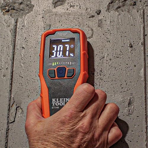 KLEIN TOOLS ET140 | Medidor De Humedad | Hasta 3/4 Pulgadas | Madera Y Yeso | Detecta humedad hasta 3/4 pulgadas de profundidad en madera, yeso y mampostería para revisar áreas con mayor precisión.