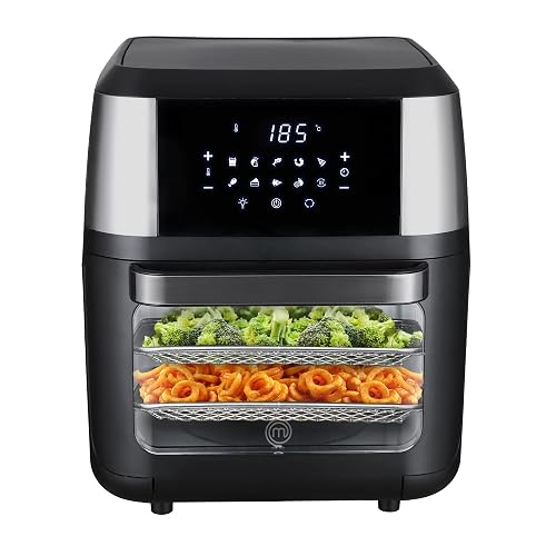 Hukën x MasterChef | Horno Freidora de Aire Multifuncional Premium 12 L | 10 Funciones | Panel Touch | Apagado Automático | Luz Interna | Acero Inoxidable | Accesorios y Recetario