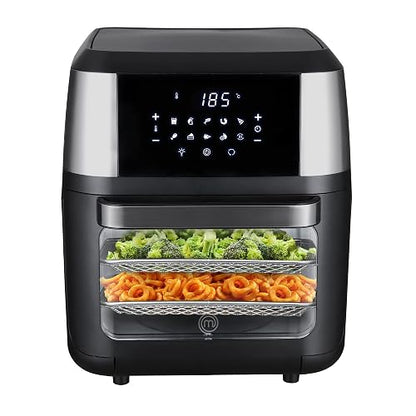 Hukën x MasterChef | Horno Freidora de Aire Multifuncional Premium 12 L | 10 Funciones | Panel Touch | Apagado Automático | Luz Interna | Acero Inoxidable | Accesorios y Recetario