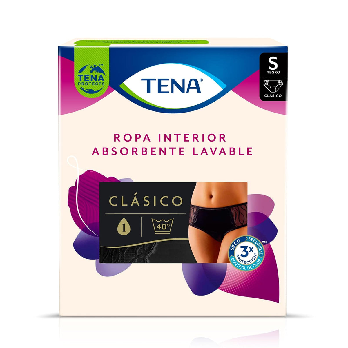 TENA Lady Ropa Interior Absorbente Lavable, Color Negro - Negro - S (1 Unidad) - Corte Bajo