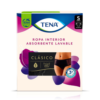 TENA Lady Ropa Interior Absorbente Lavable, Color Negro - Negro - S (1 Unidad) - Corte Bajo