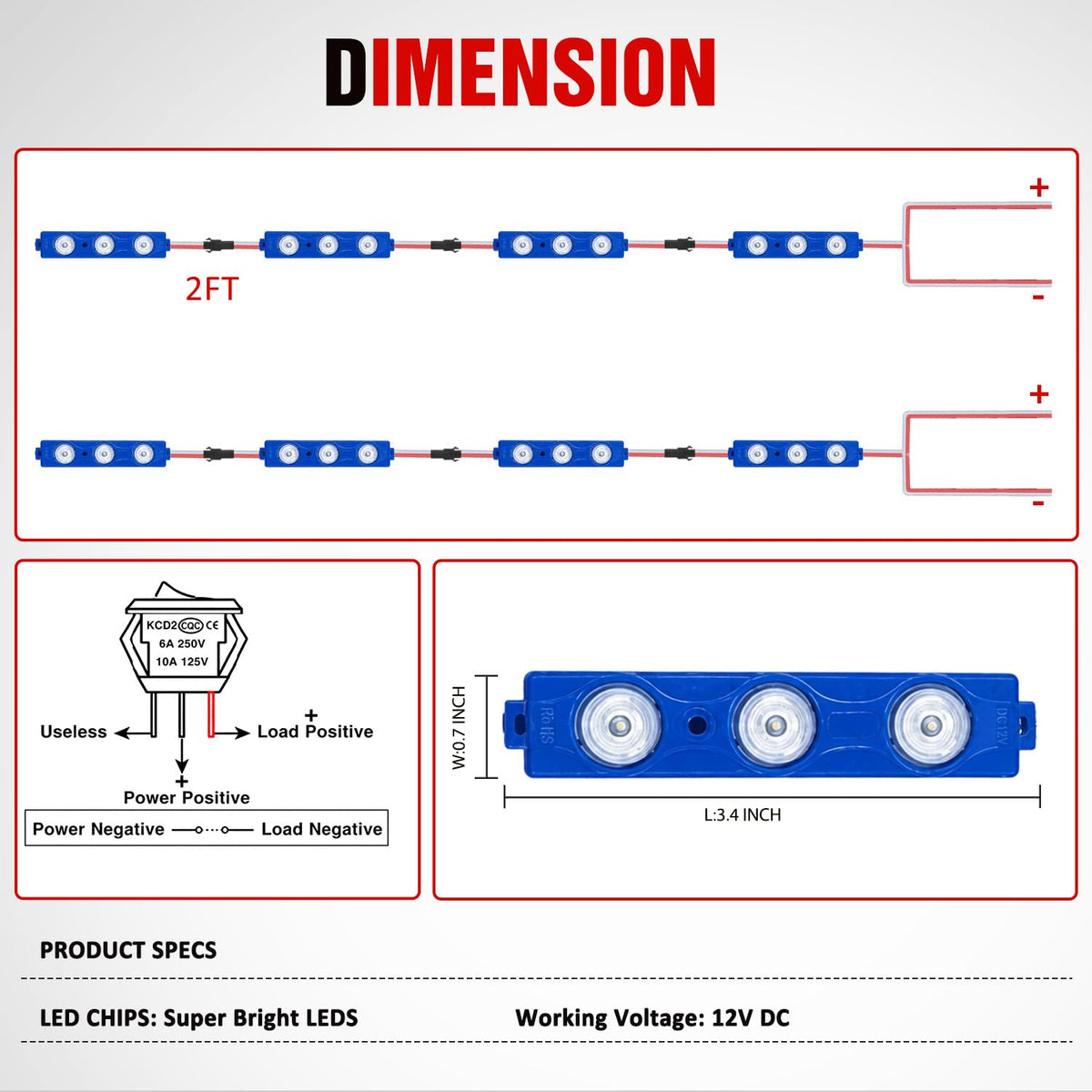 Nilight - Juego de 8 Luces de Cama de camioneta, 24 LED, Color Azul, con Interruptor para Furgoneta, Todoterreno, Debajo de la Carretera, Marcador Lateral del Automóvil, riel de pozos