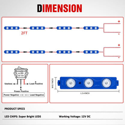 Nilight - Juego de 8 Luces de Cama de camioneta, 24 LED, Color Azul, con Interruptor para Furgoneta, Todoterreno, Debajo de la Carretera, Marcador Lateral del Automóvil, riel de pozos