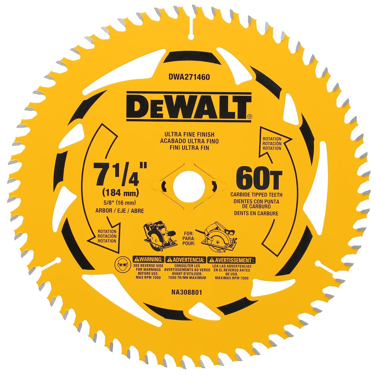 DEWALT Disco sierra circular 7-1/4 pulg 60 dientes DWA271460