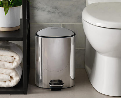 Joseph Joseph EasyStore Luxe - cubeta de basura con pedal de acero inoxidable de 5 litros con tapa de cierre suave, cubeta interior extraíble, para baño, recámara, oficina