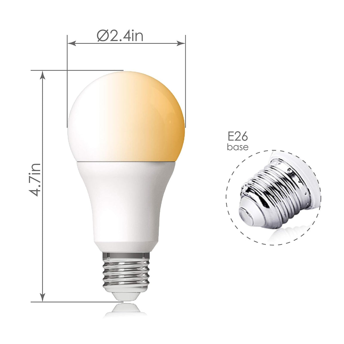 Helloify A19 Smart WiFi LED Light Bulbs, Tunable Changing, Warm to Cool White Dimmable, Work with Alexa & Google Home (No Hub), 60W Equivalent E26, 2700K-6500K, 2 Count