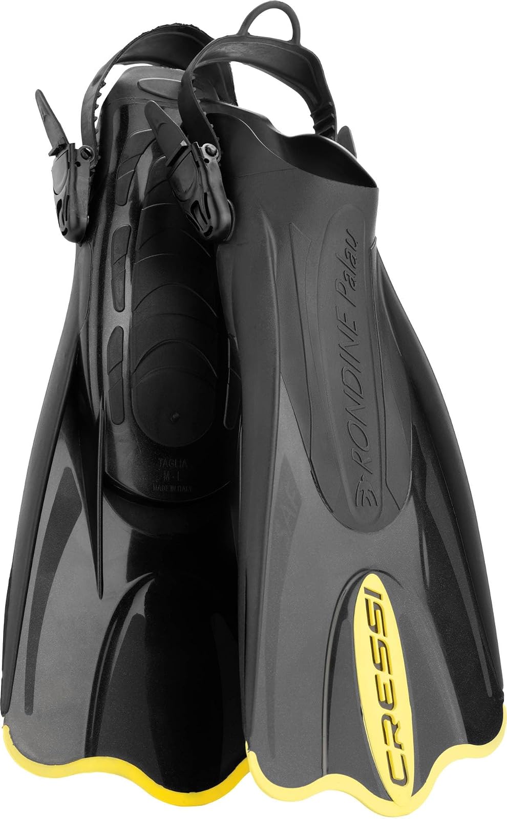 Cressi Palau Fins - Aletas largas o cortas ajustables para adultos y niños para bucear y nadar - Negro - Amarillo - XS - S | US Man 4 - 6.5 | US Lady 5 - 7.5