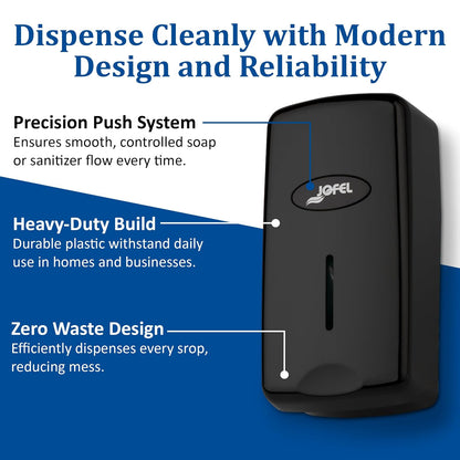 San Jamar Jofel Valor Dispensador de jabón de plástico, dispensador de desinfectante de Manos con diseño Moderno para el hogar, baño, Cocina, restaurantes, 1 litro, Negro
