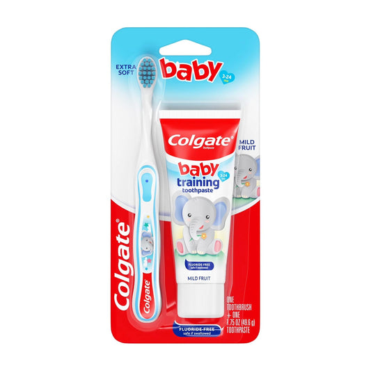 Colgate My First Baby and Toddler Fluoride Free Toothpaste and Toothbrush (colors may vary)