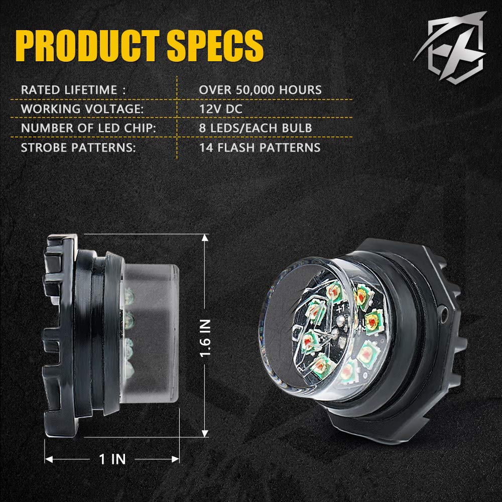 Xprite - Kit de luces LED estroboscópicas escondidas de emergencia, advertencia de peligro, luz intermitente para rejilla, faros traseros, montaje en superficie, vehículos de construcción, camiones,