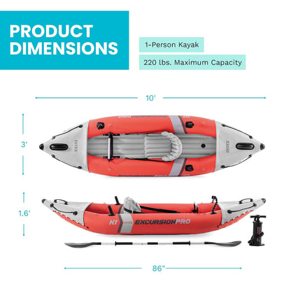 Serie de Kayak Inflable INTEX Excursion Pro: Incluye paletas de Kayak de Lujo de 86 Pulgadas y Bomba de Alto Rendimiento, PVC superresistente, Asiento de cubeta Ajustable, Soportes para caña de