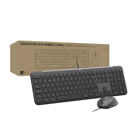 Logitech MK620 Signature Slim Combo for Business Alámbrico, Mouse óptico con Cable, Teclado de tamaño estándar, USB-C Plug and Play, Windows/Mac/Chrome/PC/Notebooks,Grafito