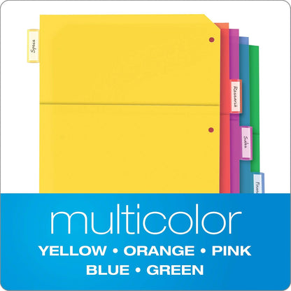 Oxford 89602 divisores de plástico de 2 bolsillos, corte de 5 lengüetas 1/5, juego de pestañas grandes multicolor, divisores insertables con inserciones de papel, tamaño carta, 3 juegos