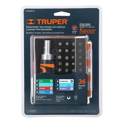 Truper DTROM-37, Desarmador tipo trompo con matraca, 37 piezas
