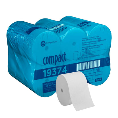 Georgia-Pacific Compact 193-74 4.05" Length, 3.85" Width, 5.75" Roll Diameter Coreless High Capacity 1-Ply Bathroom Tissue (Roll of 18)