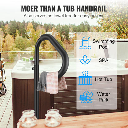 VEVOR Pasamanos Lateral para Spa 54,2x37x160 cm Pasamanos de Jacuzzi Giratorio de 360​​​​° Altura Ajustable 122,92-160 cm Carga 272 kg Base de Montaje Deslizante de Aluminio Antioxidante para Bañera