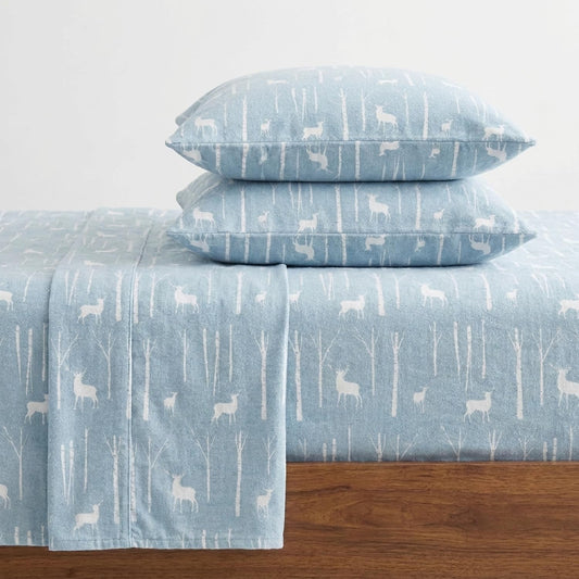 Eddie Bauer - Juego de sábanas Individuales, Ropa de Cama de Franela de algodón cálido y Transpirable con Bolsillos Profundos, Cepillado para Mayor suavidad, acogedora decoración del hogar,