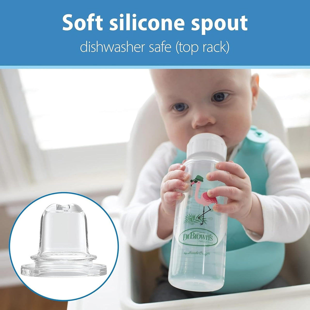 Dr. Brown’s Sippy Spout Baby Bottle, 8 ounce, Flamingo