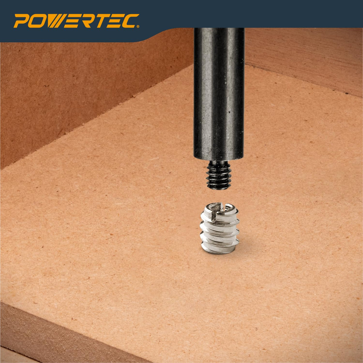 POWERTEC - Insertos de tuerca de 50 1/4 '-20 | Adecuado para madera dura y madera blanda, carpintería y muebles | 11,9 mm de longitud (QTI1002)
