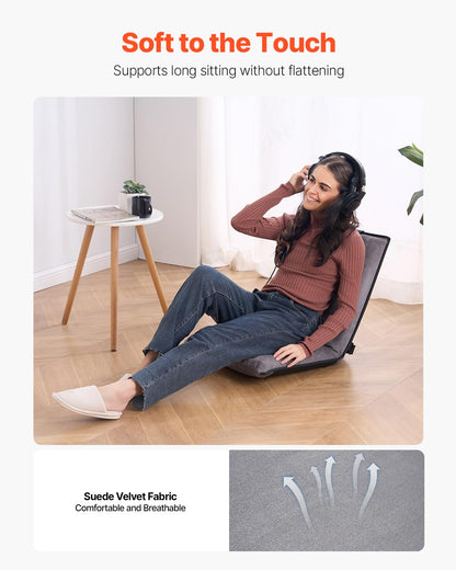 VEVOR Silla de Suelo Ajustable de 6 Posiciones con Respaldo para Meditación, Sillón Plegable 465 x 530 x 520 mm para Leer, Ver Televisión, Sillón Portátil para Niños, Adolescentes y Adultos, Gris