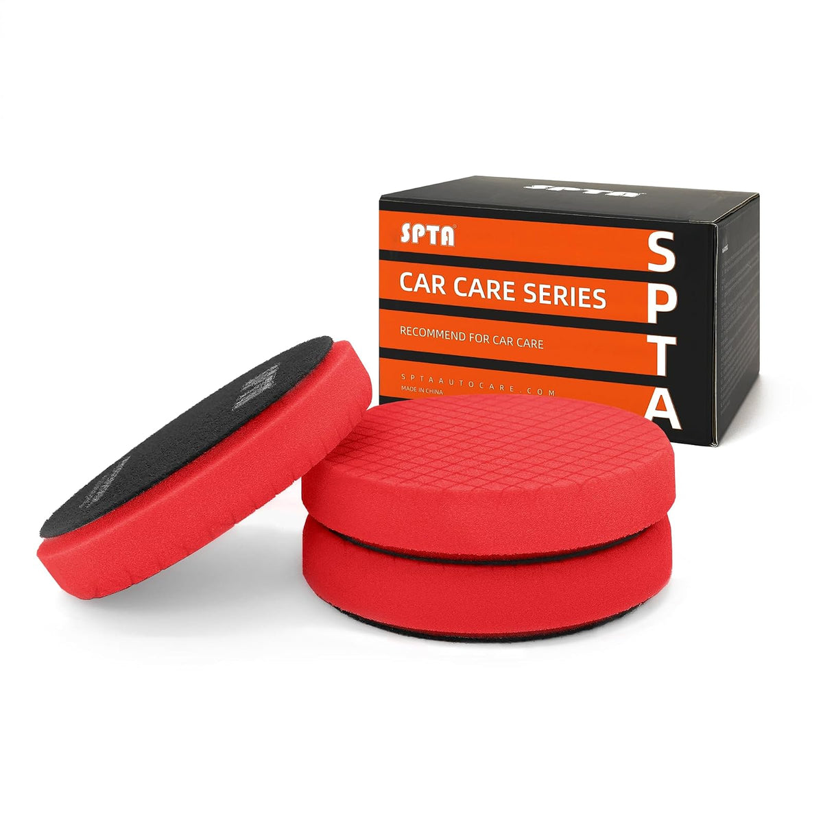 SPTA Almohadillas de Pulido de Espuma, Varias Medidas y Grados de Corte, Paquete de 3 - 6.5inch - 3 esmaltes y cera T20 rojos