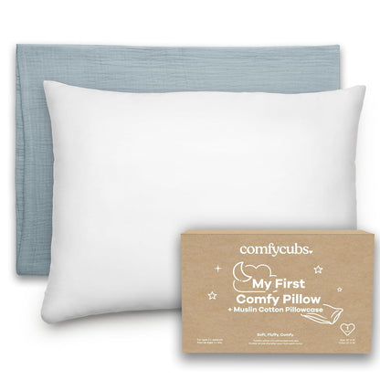 Comfy Cubs Almohada para Niños Pequeños con Funda, 13 x 18 Pulgadas - Azul pacífico - Funda de muselina de algodón, paquete de 1