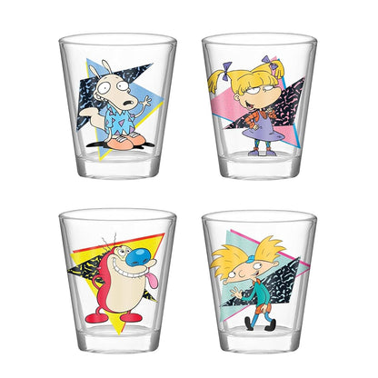 Silver Buffalo Nickelodeon Retro con Rocko, Angélica, Stimpy y Arnold Juego de 4 mini vasos de 1.5 onzas