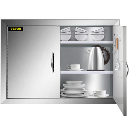 VEVOR Puerta de Acceso a Barbacoa 78,7 x 60,9 cm Puerta de Cocina Exterior Doble Puerta Empotrada de Acero Inoxidable con Manija para Isla de Barbacoa, Estación de Parrilla, Armario Exterior