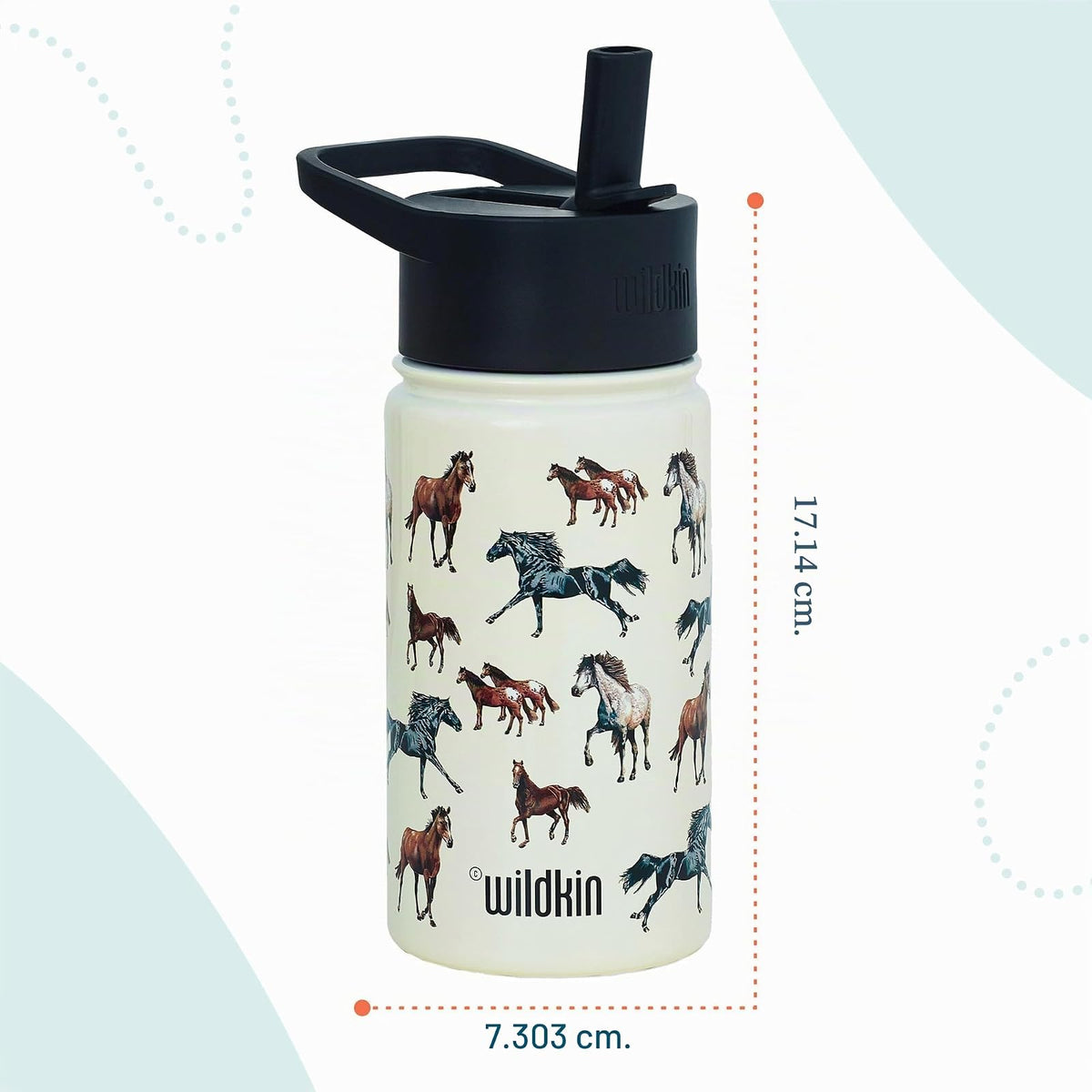 Wildkin Kids - Botella de agua de acero inoxidable de 14 onzas, sin BPA, a prueba de fugas, aislada, fácil de limpiar, diseño de caballos