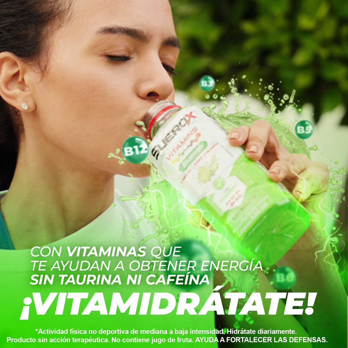 Suerox Vitamins Energy Sabor Manzana Verde-Limón con Electrolitos Sin Azúcar, Vitaminas B3, B5, B6, B9 y B12, Bebida Refrescante para Energía Diaria, 630 ml | 12-Pack