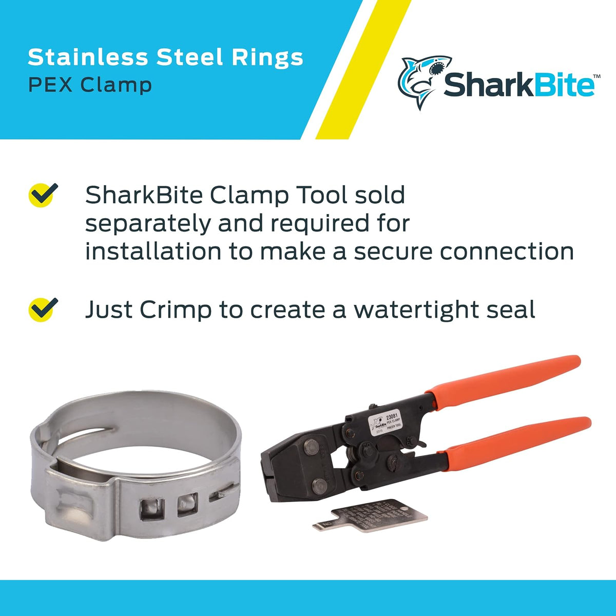 SharkBite Anillo de abrazadera de 1 pulgada, paquete de 10, accesorios de fontanería de acero inoxidable, tubo PEX, PE-RT, UC956A