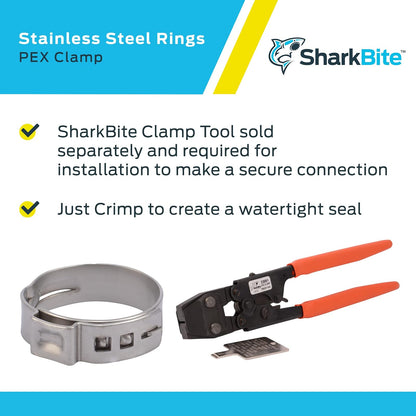 SharkBite Anillo de abrazadera de 1 pulgada, paquete de 10, accesorios de fontanería de acero inoxidable, tubo PEX, PE-RT, UC956A