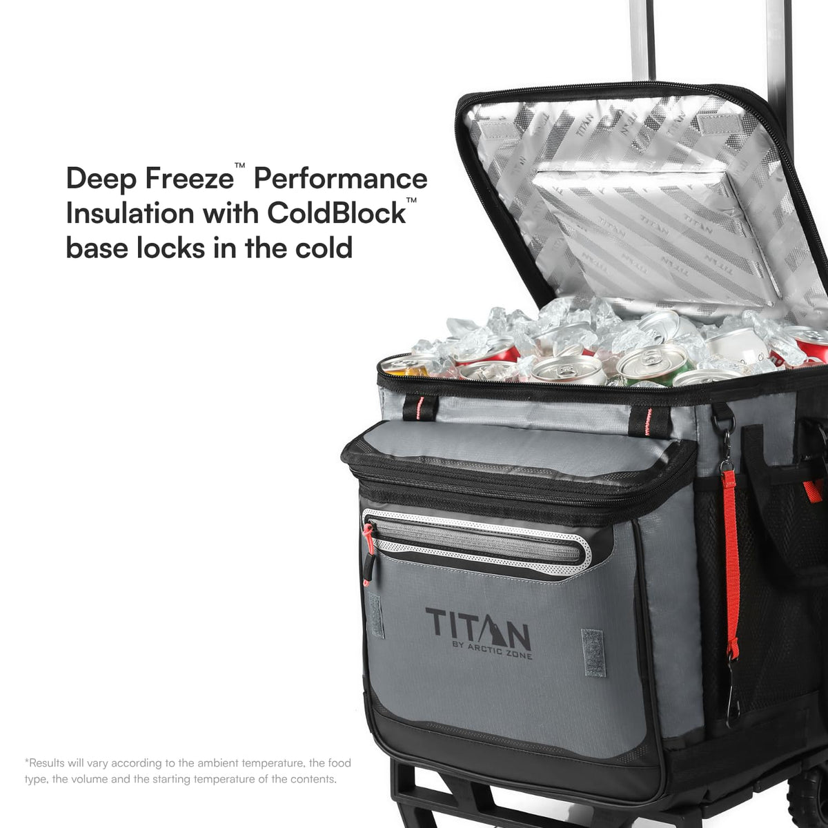 Titan Deep Freeze 60 (50+10) Enfriadores con Ruedas – Enfriador Plegable con Ruedas y Carrito Todo Terreno