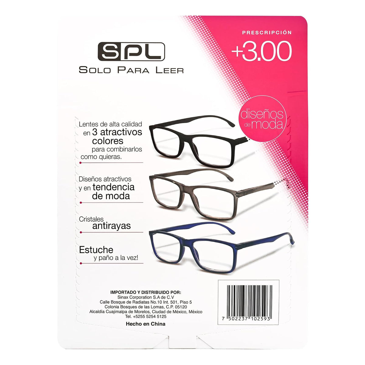 Lentes SPL +3.00, pack de 3