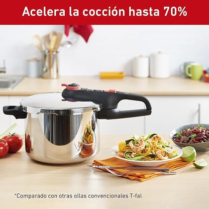 T-Fal Olla Express Secure Click 6L de Acero Inoxidable con Indicador de Presencia de Presión, Máxima Seguridad, P2580705