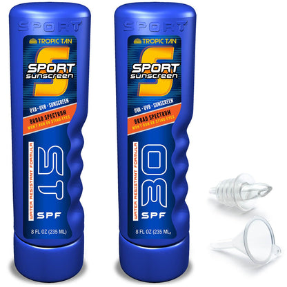GoPong Sport botella termo de protector solar 2 Packpaquete de 2, incluye embudo y botella de licor Boquilla antigoteo para