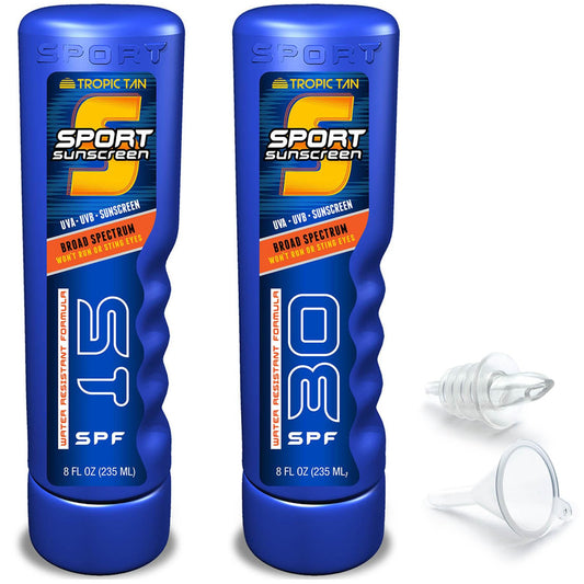 GoPong Sport botella termo de protector solar 2 Packpaquete de 2, incluye embudo y botella de licor Boquilla antigoteo para