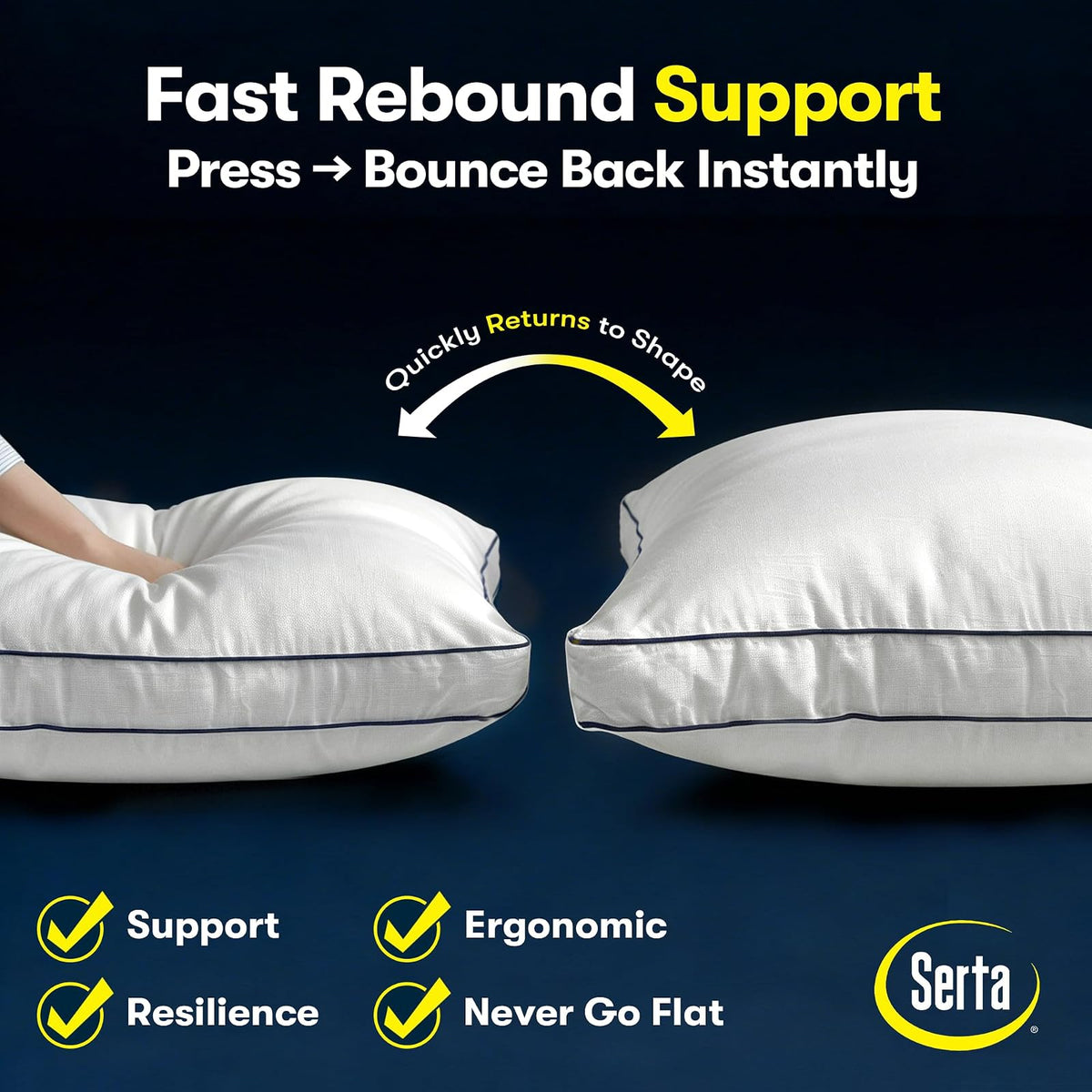 Serta Hotel Collection - Juego de 2 Almohadas de Cama tamaño King, Funda de algodón 100% de 400 Hilos, Suave Apoyo Reforzado, Almohada Alternativa para Espalda, estómago o Lateral, 18 x 34 x 2