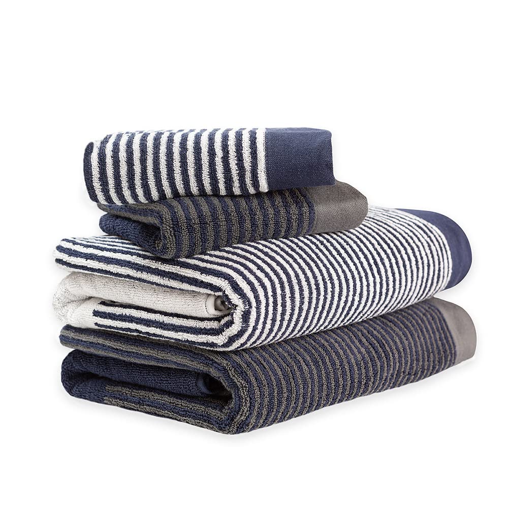 The Original Penguin, Toalla Medio Baño 100% Algodón, Color Azul con Blanco, Pete Lines.