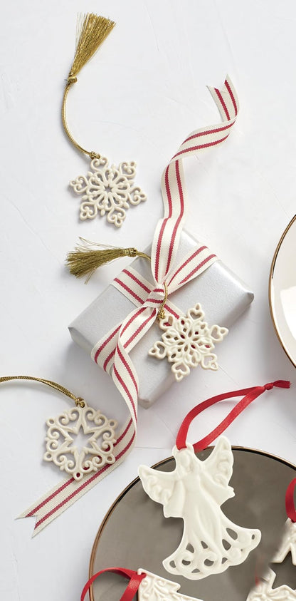 Lenox Set 3 Mini Adornos Copo de Nieve Porcelana Marfil Detalles Calados 5 cm Navideños