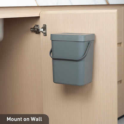 EKO Puro - Mini cubeta de basura para colgar en la pared con tapa, cubeta de compostaje de residuos de alimentos para interiores, 0.79 galones / 3L pequeño cubeta de basura para cocina (gris)