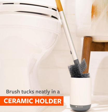 Full Circle Scrub Queen, cepillo para polvo de baño con soporte de cerámica y disco de tierra de diatomeas para prevención de moho y moho, limpiador de inodoro más higiénico, cabezal reemplazable